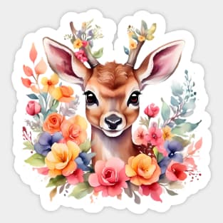 A deer decorated with beautiful watercolor flowers Sticker